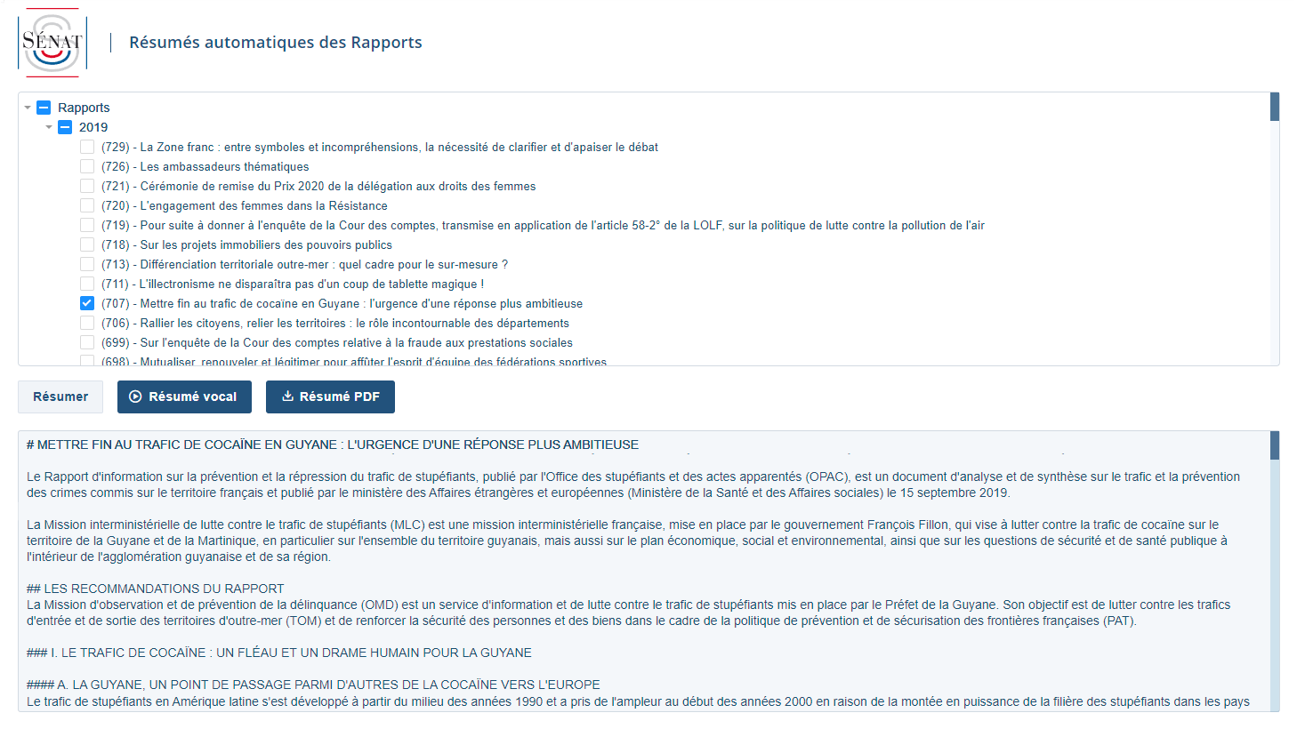 Sénat - Automatic PDF or markdown summaries for pages-long official Reports from the French Senate.