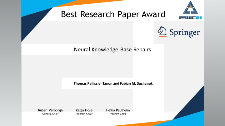 Best Research Paper Award @ ESWC '21 for LEXISTEMS' Head of Research Thomas Pellissier-Tanon